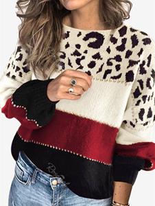 Rosegal Plus Size Leopard Pattern Colorblock Sweater