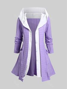 Rosegal Plus Size Two Tone Hooded Cable Knit Long Cardigan with Pockets