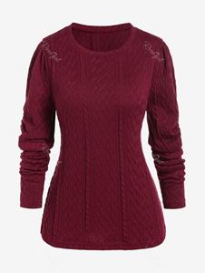 Rosegal Plus Size Gigot Sleeve Solid Color Cable Knit Sweater