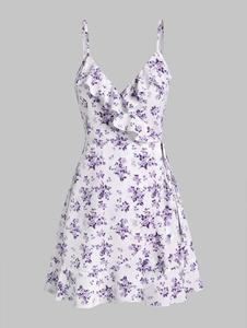 Zaful Ditsy Floral Ruffles Cami Wrap Mini Dress