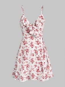 Zaful Ditsy Floral Ruffles Cami Wrap Mini Dress