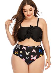 Rosegal Plus Size Bowknot Butterfly Print High Waist Bikini Swimsuit
