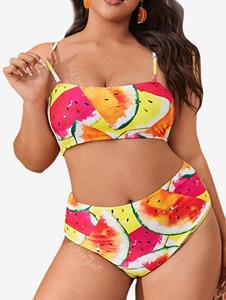 Rosegal Plus Size Watermelon Printed Padded Bandeau Bikini Swimsuit