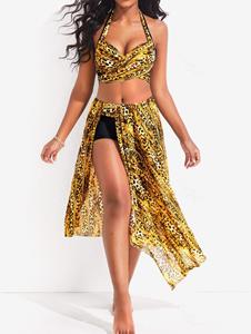 Rosegal Plus Size Leopard Halter Wrap Boyleg Bikini Set and Sarong Three Piece Swimsuit