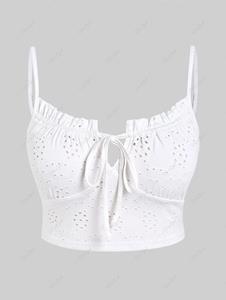 Rosegal Plus Size Broderie Anglaise Backless Ruffles Tie Crop Top