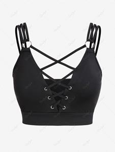 Rosegal Plus Size Lace Up Rings Strappy Crop Top