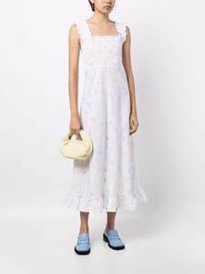 GANNI shell-print cotton midi dress - Wit