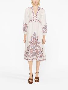 Zimmermann Midi-jurk met geborduurde bloemen - Beige