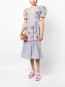 Silvia Tcherassi floral-embroidered striped midi dress - Wit