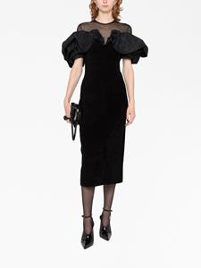 Alexander McQueen ruffle sleeves velvet mididress - Zwart