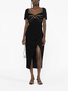 Self-Portrait Midi-jurk verfraaid met stras - Zwart