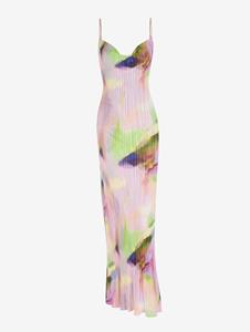 Zaful Women's Sexy Elegant Abstract Tie Dye Print Plisse Pleated Cowl Front Spaghetti Strap Cami Slinky Maxi Dress