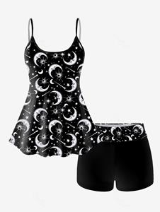 Rosegal Gothic 3D Moon Star Glitter Print Boyleg Tankini Swimsuit (Adjustable Shoulder Strap)