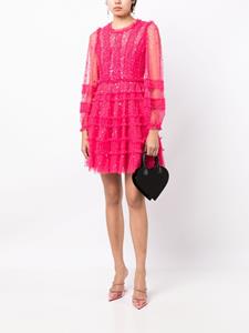 Needle & Thread long-sleeved shimmer mini dress - Roze