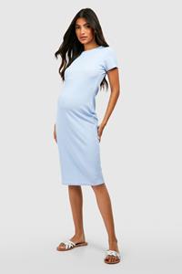 Boohoo Maternity Crinkle Rib Short Sleeve Bodycon Dress, Blue