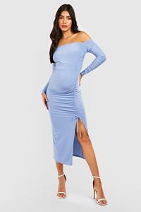 Boohoo Maternity Ruched Slinky Midi Dress, Sky Blue