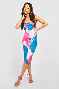 Boohoo Abstract Bandeau Midi Dress, Pink