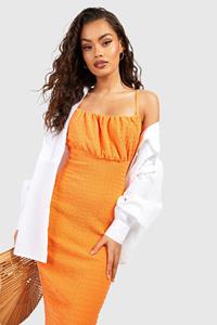Boohoo Textured Midaxi Dress, Orange
