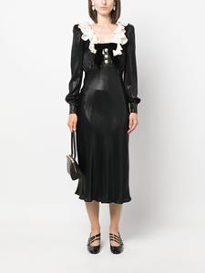 Alessandra Rich volant-collar laminated-silk midi dress - Zwart