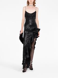 Alessandra Rich ruffled asymmetrical midi dress - Zwart