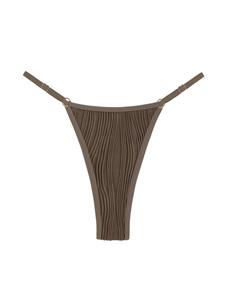 ZAFUL Women's Solid Color Metal O-ring Decor Textured Adjustable Tanga Thong Bikini Bottom