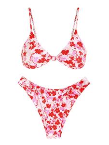Zaful Blumendruck Bikini Badeanzug mit Seitlichem Knoten