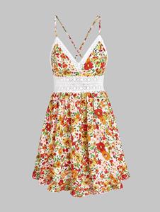 Zaful Blumendruck Mini Sommerkleid mit Schnürung