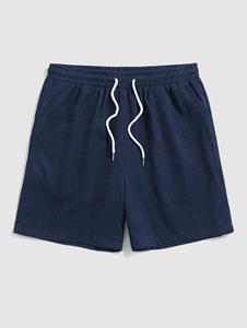 Zaful Drawstring Pocket Plain Corduroy Textured Shorts