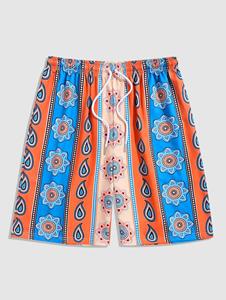 Zaful Men's Beach Summer Vacation Ethnic Style Paisley Print Drawstring Pockets Board Shorts