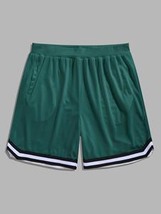 Zaful Men's Casual Sporty Athleisure Style Stripes Panel Drawstring Pockets Pull On Bermuda Shorts