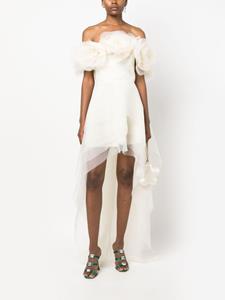 Ana Radu floral-appliqué organza layered dress - Wit