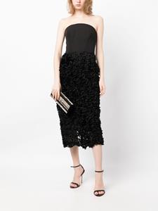 Marchesa Notte floral-embroidery strapless midi dress - Zwart