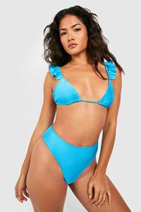 Boohoo Ruffle Detail Triangle Bikini Top, Turquoise