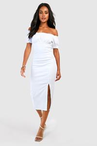 Boohoo Bengaline Ruched Bust Midi Dress, White