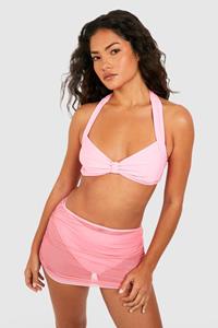 Boohoo Tummy Control Mesh Overlay High Waist Bikini Brief, Pink