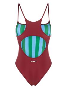 Sunnei reversible cut-out stripe swimsuit - Rood
