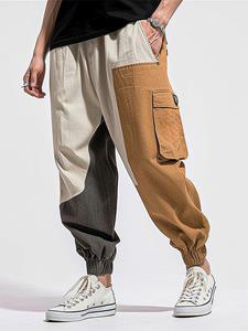 ChArmkpR Mens Color Block Patchwork Elastic Cuff Loose Cargo Pants