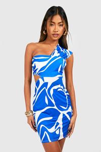Boohoo Abstract Cut Out Bodycon Dress, Blue