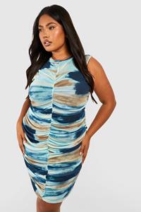 Boohoo Plus Ombre Mesh Ruched Bodycon Dress, Blue