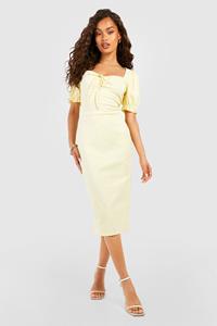 Boohoo Bengaline Tie Front Midi Dress, Lemon