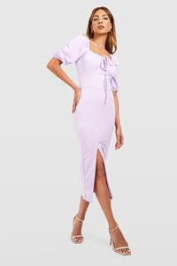 Boohoo Rouched Bust Tie Front Midi Dress, Lilac