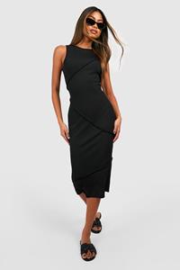 Boohoo Rib Seam Detail Midi Dress, Black