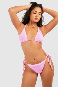 Boohoo Premium Crinkle Tie Side Bikini Brief, Pink