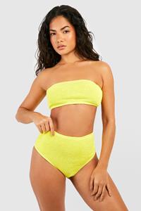 Boohoo Premium Crinkle High Waisted Bikini Brief, Yellow