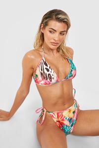 Boohoo Tropical Animal Tie Side Bikini Brief, Pink