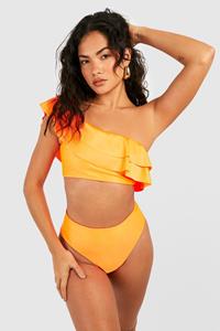 Boohoo Ruffle One Shoulder Bikini Top, Neon-Orange