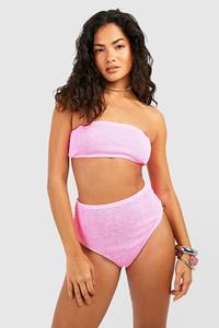 Boohoo Premium Crinkle Bandeau Bikini Top, Pink