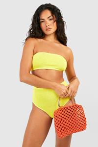 Boohoo Premium Crinkle Bandeau Bikini Top, Yellow
