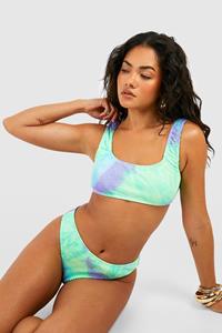 Boohoo Tie Dye Crinkle Scoop Bikini Top, Aqua