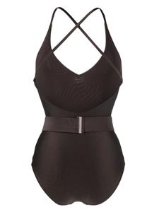 Gucci logo-plaque belted swimsuit - Bruin
